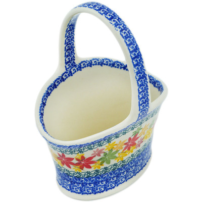 Polish Pottery Basket with Handle 7&quot; Fall Vibes