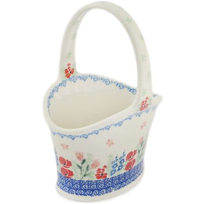 Polish Pottery Basket with Handle 7"