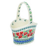 Polish Pottery Basket with Handle 7&quot; Red Pansy