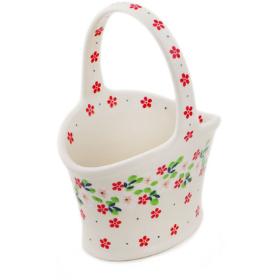 Polish Pottery Basket with Handle 7&quot; Rosy Cheeks