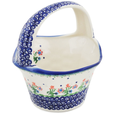 Polish Pottery Basket with Handle 7&quot; Spring Flowers