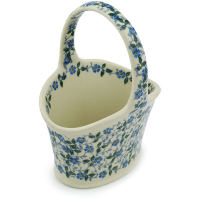 Polish Pottery Basket with Handle 7&quot; Spring Vine