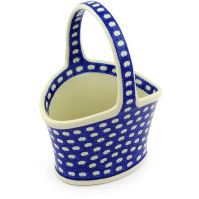 Polish Pottery Basket with Handle 7&quot; Stepping Stones