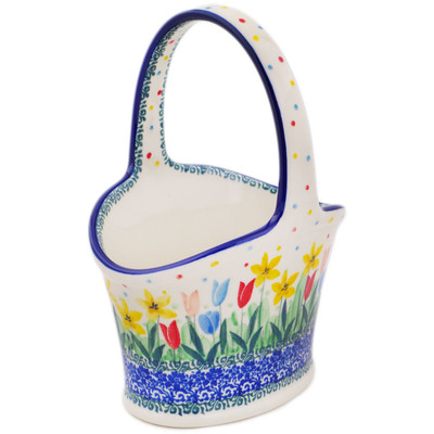 Polish Pottery Basket with Handle 7&quot; UNIKAT
