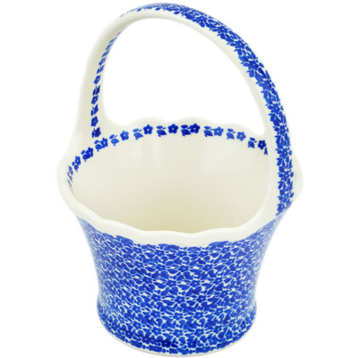Polish Pottery Basket with Handle 8&quot; Blue Bounty