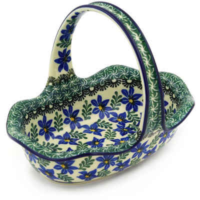 Polish Pottery Basket with Handle 8&quot; Blue Violets