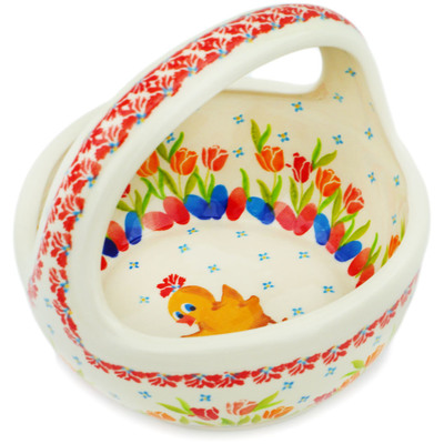 Polish Pottery Basket with Handle 8&quot; Easter In The Tulips