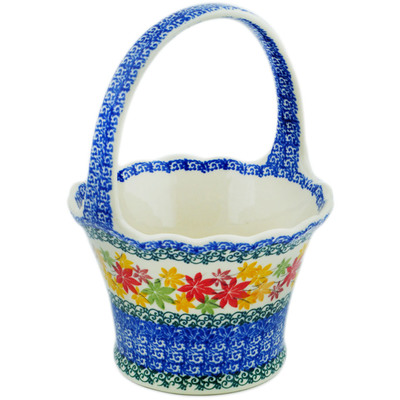 Polish Pottery Basket with Handle 8&quot; Fall Vibes