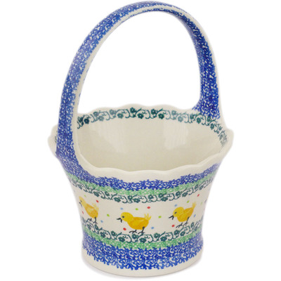 Polish Pottery Basket with Handle 8&quot;