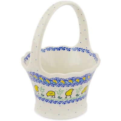 Polish Pottery Basket with Handle 8&quot;