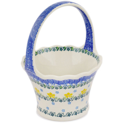 Polish Pottery Basket with Handle 8&quot;