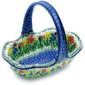 Polish Pottery Basket with Handle 8&quot; Lady Bug Tulips UNIKAT
