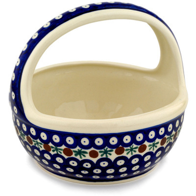 Polish Pottery Basket with Handle 8&quot; Mosquito