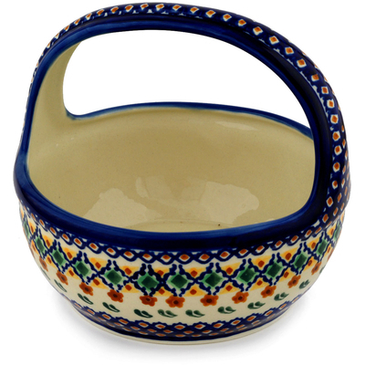 Polish Pottery Basket with Handle 8&quot; Octoberfest