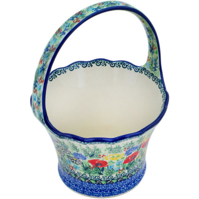 Polish Pottery Basket with Handle 8&quot; Polish Garden UNIKAT