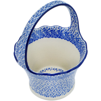 Polish Pottery Basket with Handle 8&quot; Raindrops UNIKAT