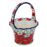 Polish Pottery Basket with Handle 8&quot; Spring Blossom Harmony UNIKAT