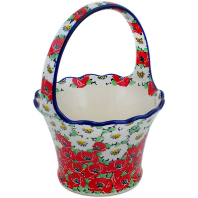 Polish Pottery Basket with Handle 8&quot; Spring Blossom Harmony UNIKAT