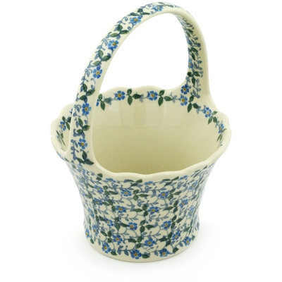 Polish Pottery Basket with Handle 8&quot; Spring Vine