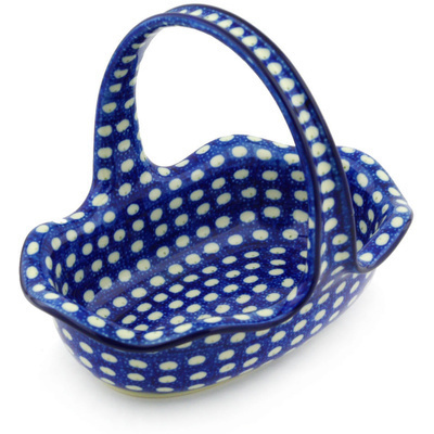 Polish Pottery Basket with Handle 8&quot; Stepping Stones