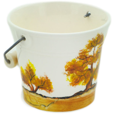 faience Basket with Handle 9&quot; Brown Tree