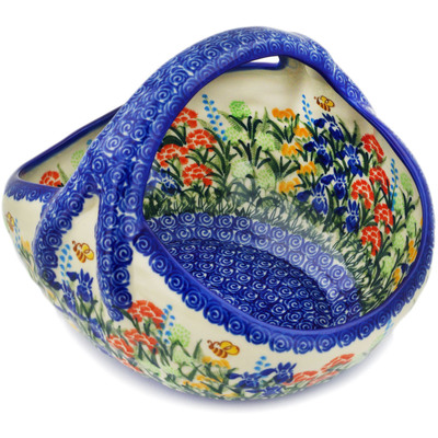 Polish Pottery Basket with Handle 9&quot; UNIKAT