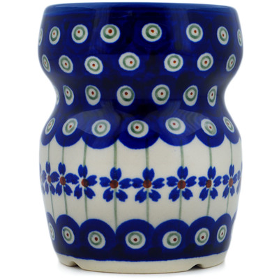 Polish Pottery Bathroom Jar 10 oz Flowering Peacock