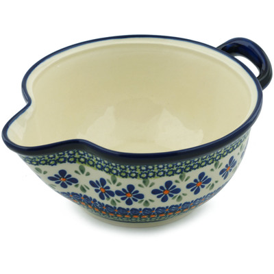 Polish Pottery Batter Bowl 10&quot; Gingham Flowers