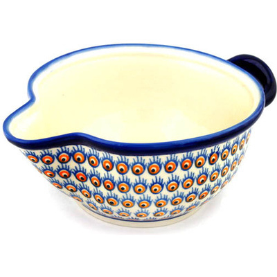 Polish Pottery Batter Bowl 10&quot; Peacock Feathers