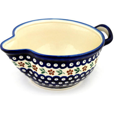 Polish Pottery Batter Bowl 10&quot; Red Daisy Peacock