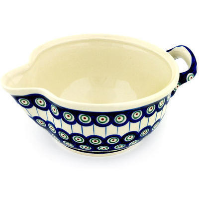 Polish Pottery Batter Bowl 10&quot; Traditional Peacock