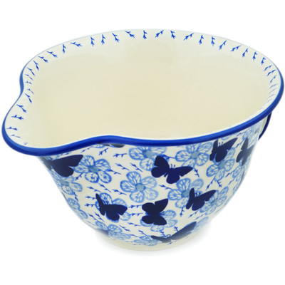 Polish Pottery Batter Bowl 11&quot; Cobalt Butterflies UNIKAT