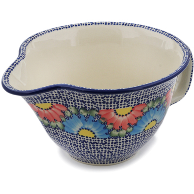 Polish Pottery Batter Bowl 11&quot; Spotted Garden UNIKAT