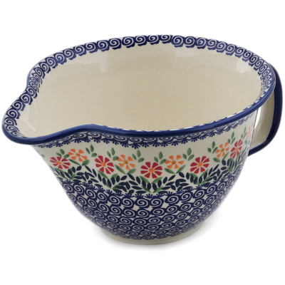 Polish Pottery Batter Bowl 11&quot; Wave Of Flowers