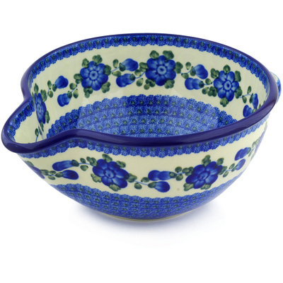 Polish Pottery Batter Bowl 12&quot; Blue Poppies