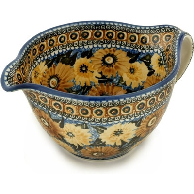 Polish Pottery Batter Bowl 13&quot; Autumn Chrysanthemums UNIKAT