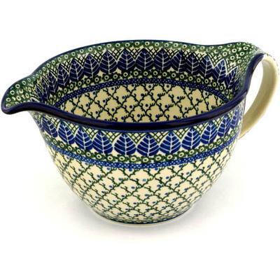 Polish Pottery Batter Bowl 13&quot; Blue Alpine