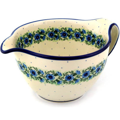 Polish Pottery Batter Bowl 13&quot; Blue Bell Wreath