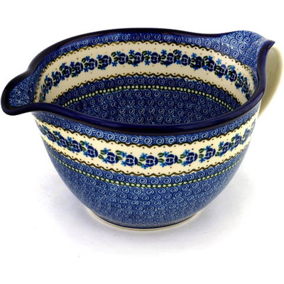 Polish Pottery Batter Bowl 13&quot; Blue Bud Sea