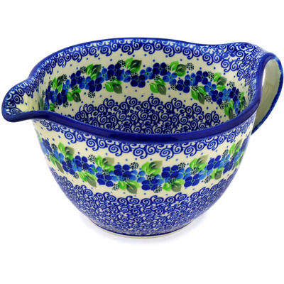 Polish Pottery Batter Bowl 13&quot; Blue Phlox