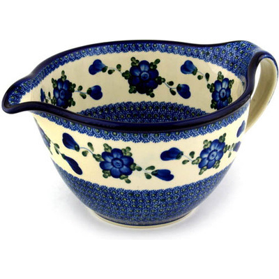 Polish Pottery Batter Bowl 13&quot; Blue Poppies