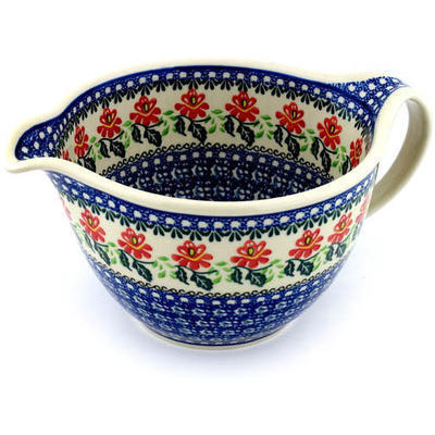 Polish Pottery Batter Bowl 13&quot; Christmas Rose