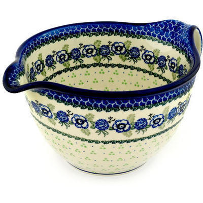 Polish Pottery Batter Bowl 13&quot; Everlasting Flowers