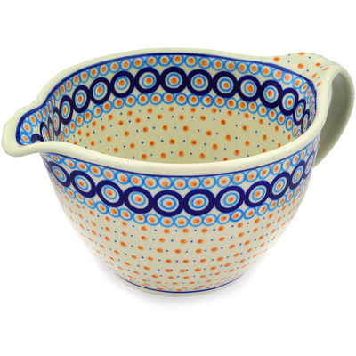 Polish Pottery Batter Bowl 13&quot; Modern Peacock