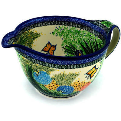 Polish Pottery Batter Bowl 13&quot; Spring Garden UNIKAT