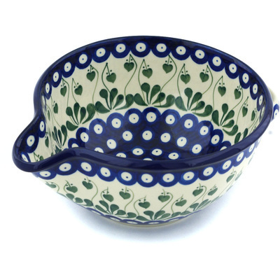 Polish Pottery Batter Bowl 7&frac12;-inch Bleeding Heart Peacock