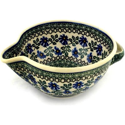 Polish Pottery Batter Bowl 7&frac12;-inch Blue Chicory