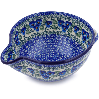 Polish Pottery Batter Bowl 7&frac12;-inch Blue Pansy