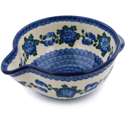 Polish Pottery Batter Bowl 7&frac12;-inch Blue Poppies