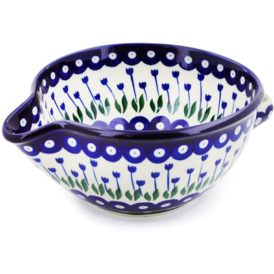 Polish Pottery Batter Bowl 7&frac12;-inch Blue Tulip Peacock